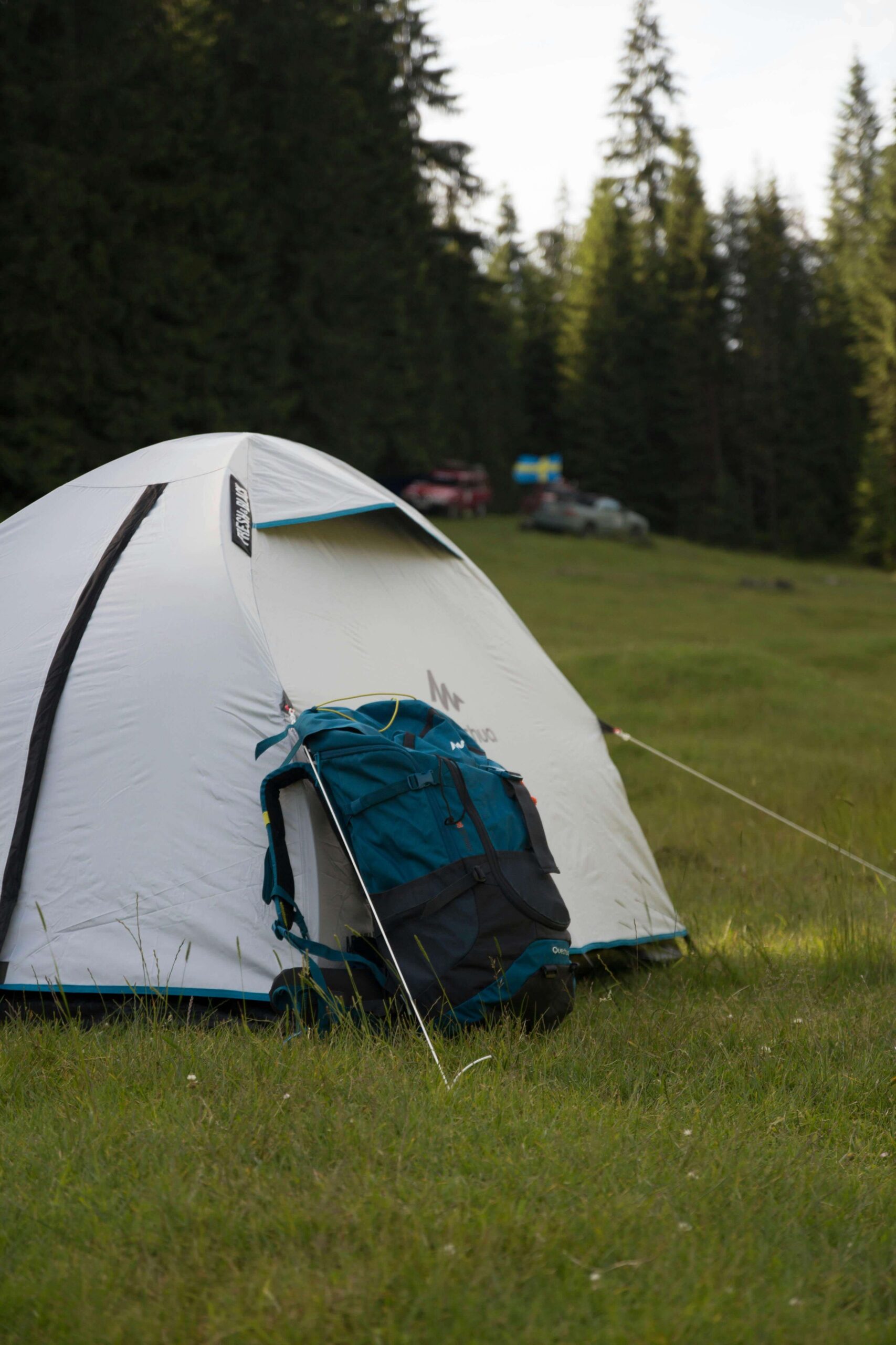 a picture of a white camp in a lush green location posted by a tour planner website Adventure Tunes